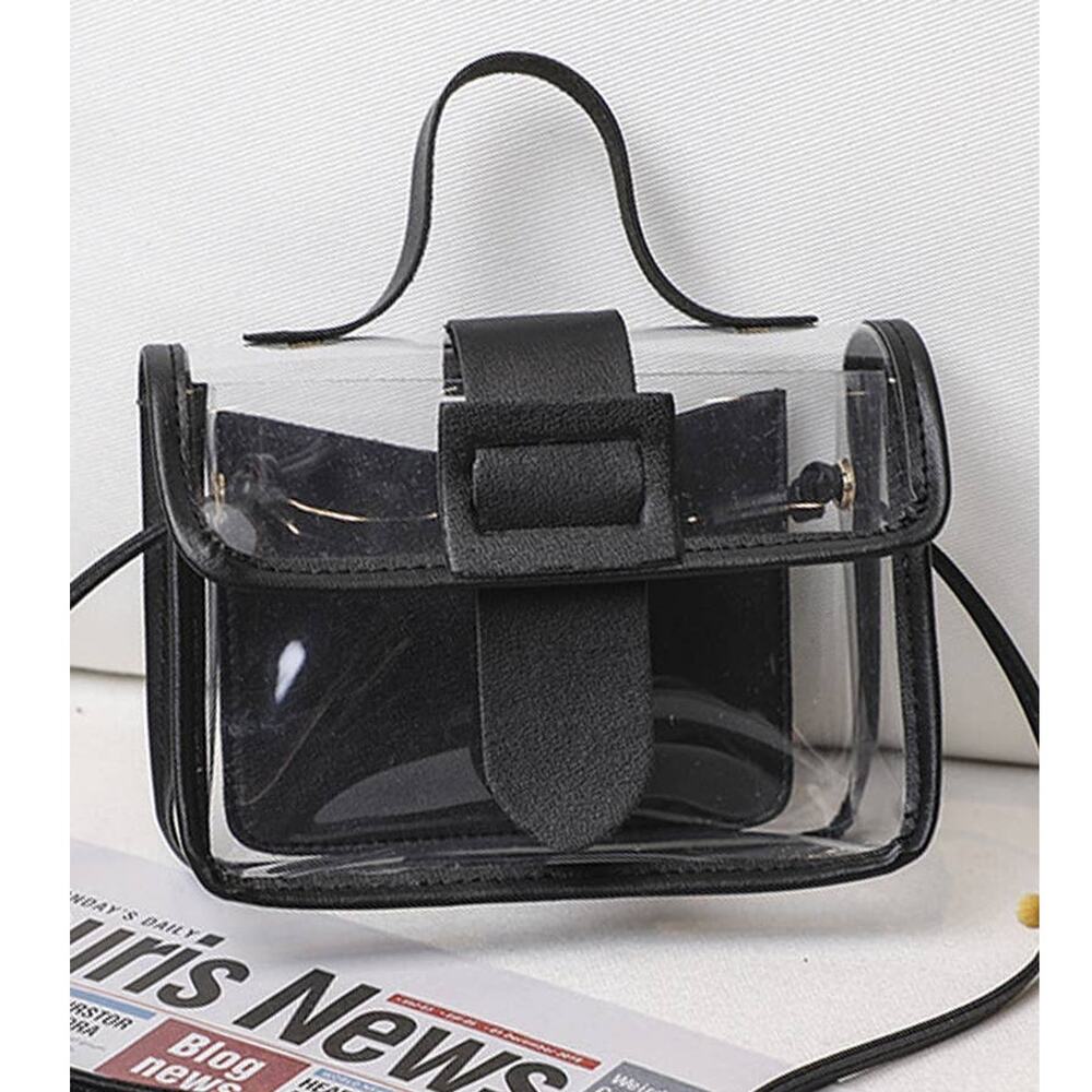 Mini Transparent Square Crossbody Bag with Inner Pouch Black Trim